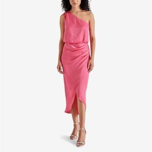 NWT Adele Steve Madden pink dress over the shoulder satin dress.